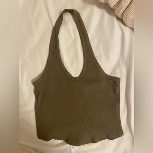 Fashion nova Green ribbed cropped halter top